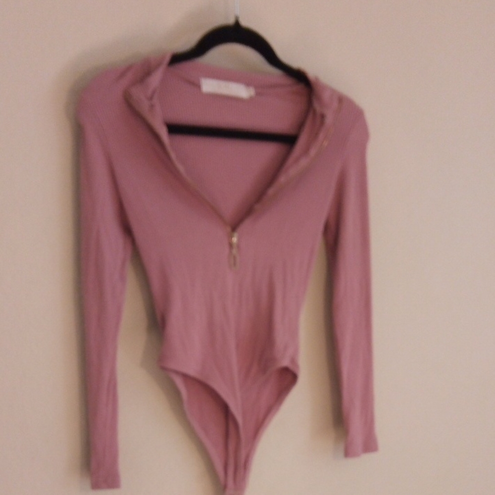 Pink Zipper Front Bodysuit